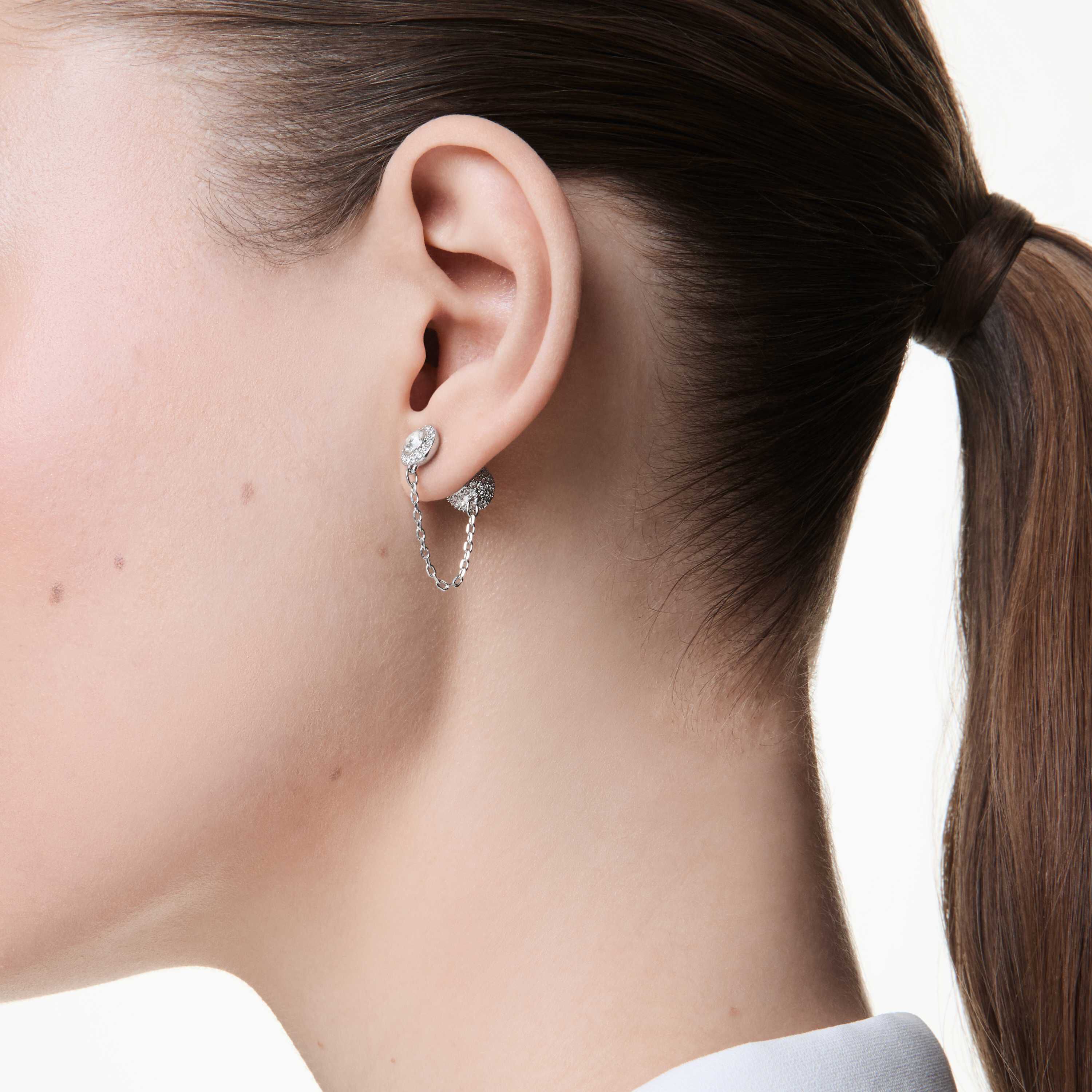 swarovski una angelic drop earrings  round cut  white  rhodium plated
