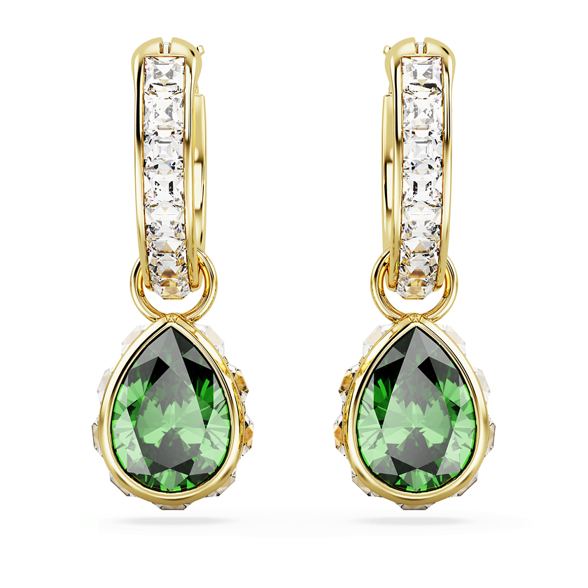 swarovski chroma drop earrings  pear cut  green  gold tone plated