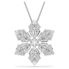 swarovski idyllia pendant and brooch  mixed cuts  snowflake  white  rhodium plated