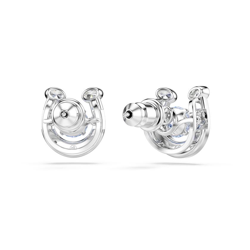 swarovski symbolica stud earrings  round cut  pav   horse shoe  blue  rhodium plated