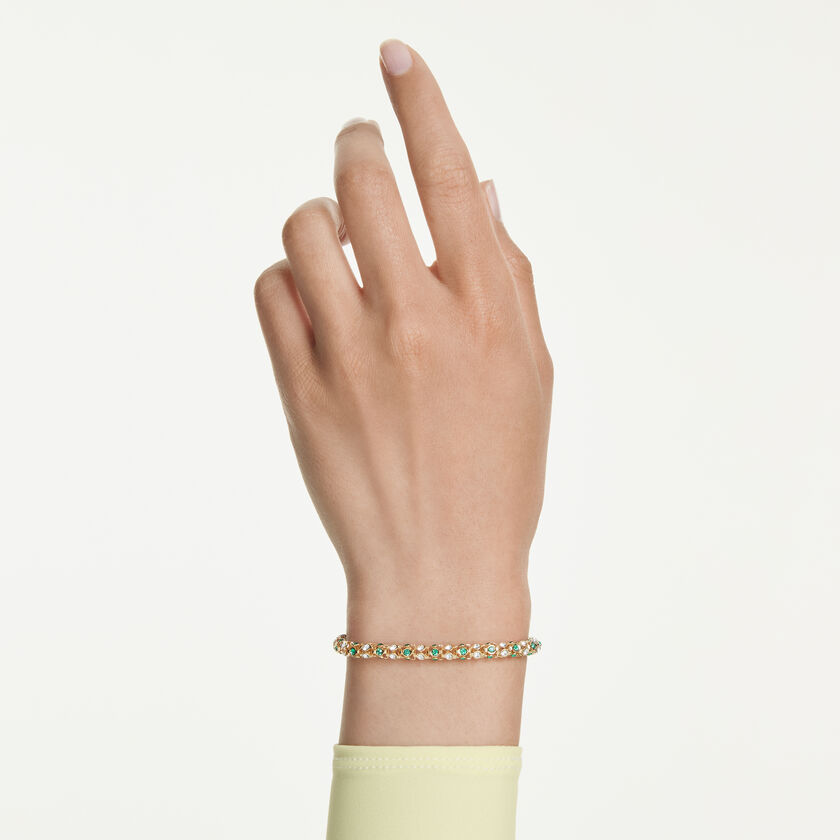 swarovski dextera bracelet  round cut  green  gold tone finish
