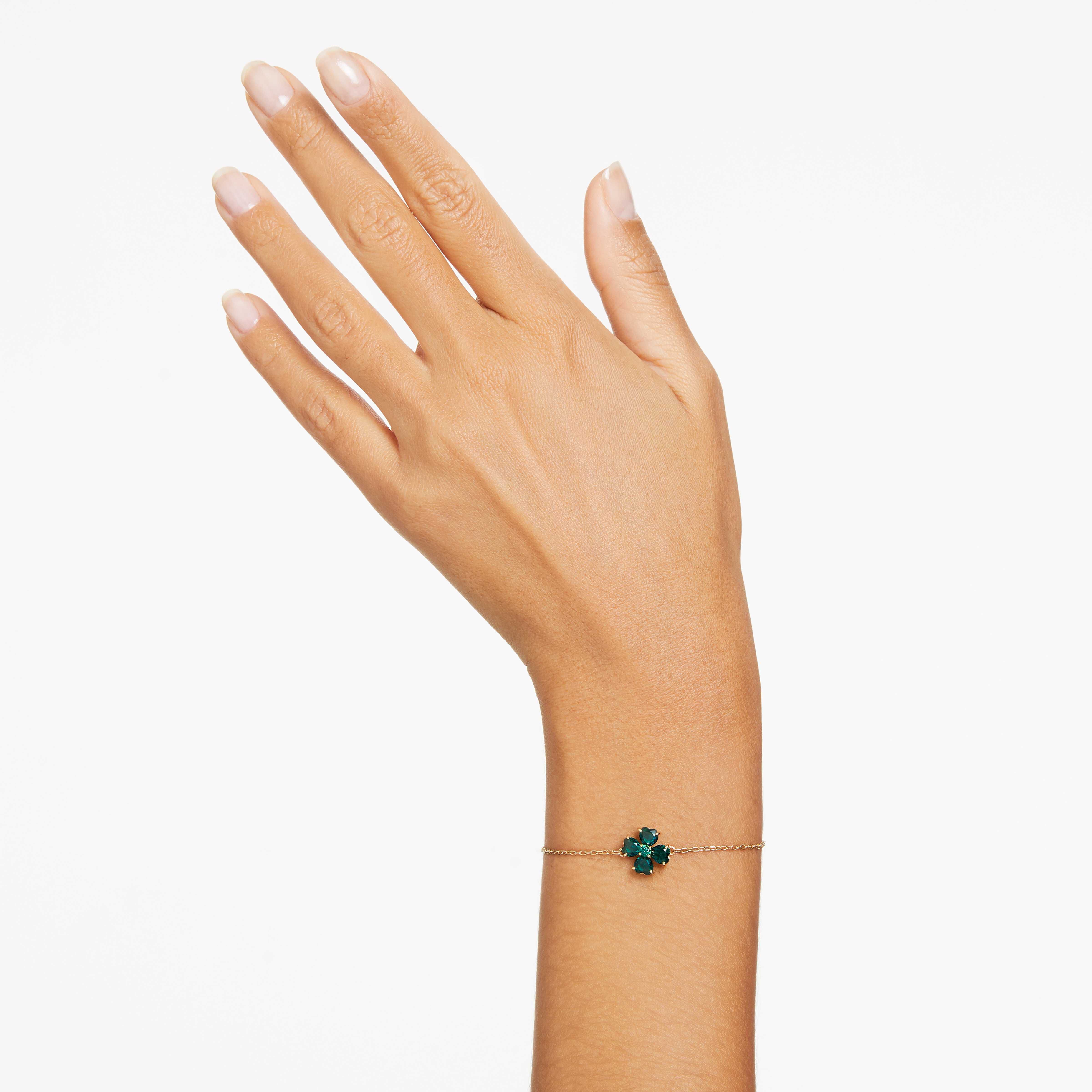 swarovski idyllia bracelet  mixed cuts  clover  green  gold tone plated