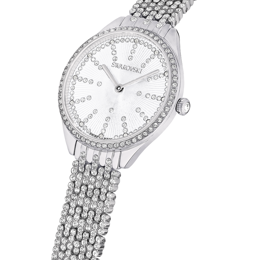 swarovski attract watch  swiss made  metal bracelet  silver tone  stainless steel
