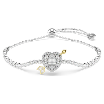 swarovski idyllia bracelet  mixed cuts  heart with arrow  white  rhodium plated