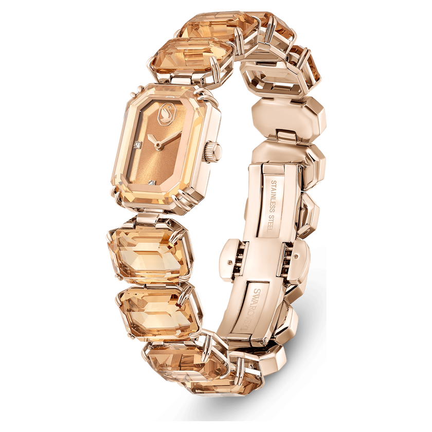swarovski watch  octagon cut bracelet  brown  champagne gold tone finish
