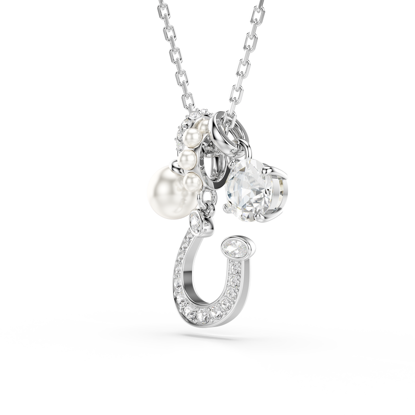 swarovski symbolica pendant  crystal pearl  round cut  pav   horse shoe  white  rhodium plated