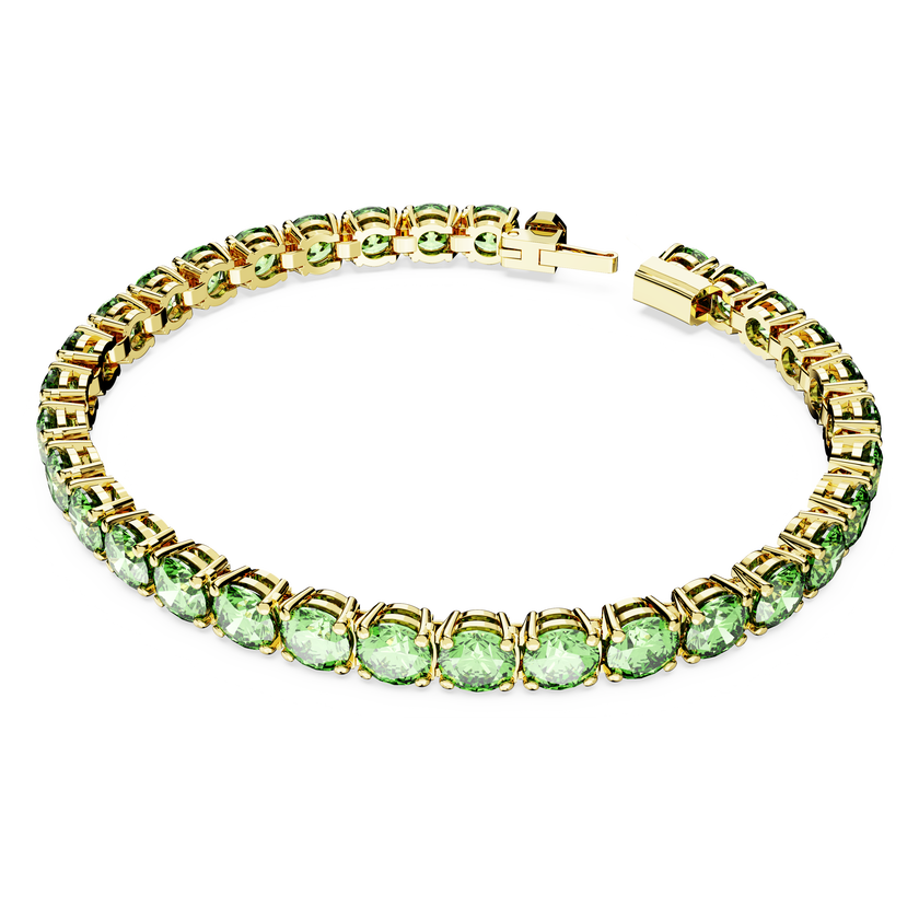 swarovski matrix tennis bracelet  round cut  green  gold tone plated