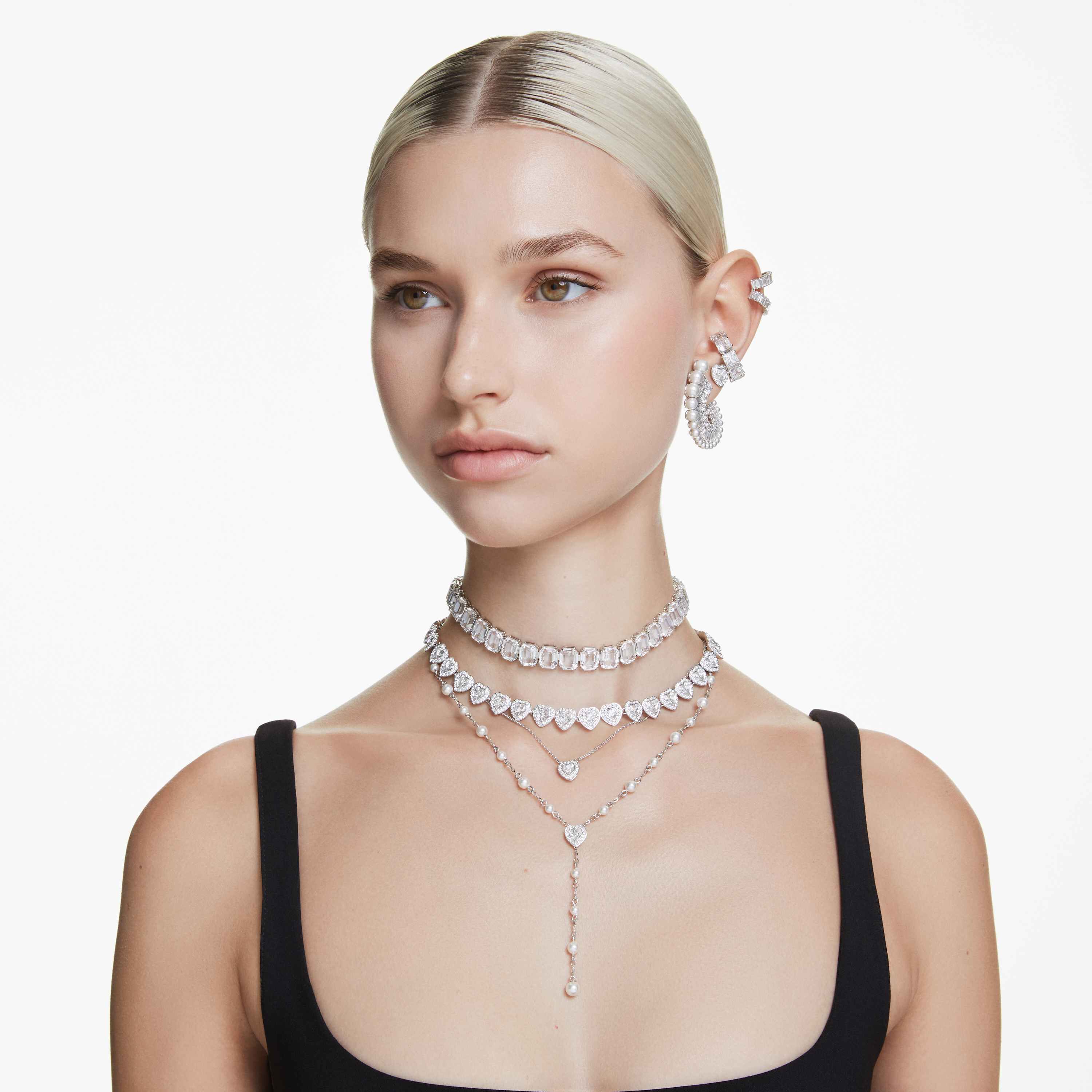 ariana grande x swarovski stud earrings  mixed cuts  heart  white  rhodium plated