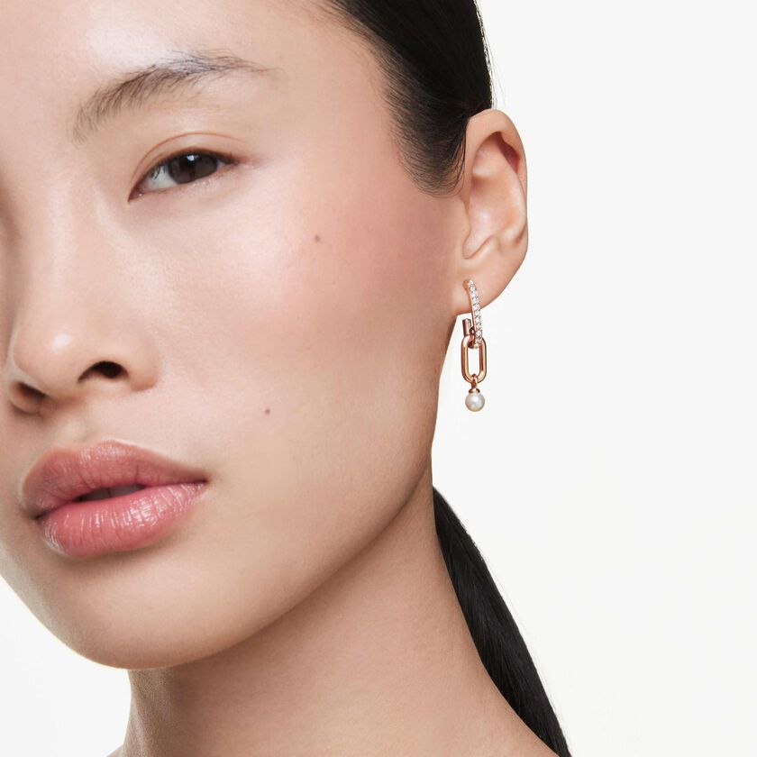 swarovski constella drop earrings  crystal pearl  round cut  white  rose gold tone plated