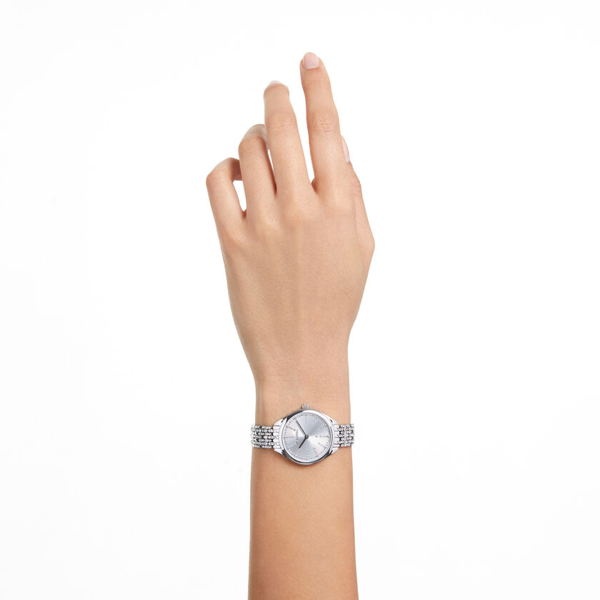swarovski attract watch  swiss made  metal bracelet  silver tone  stainless steel