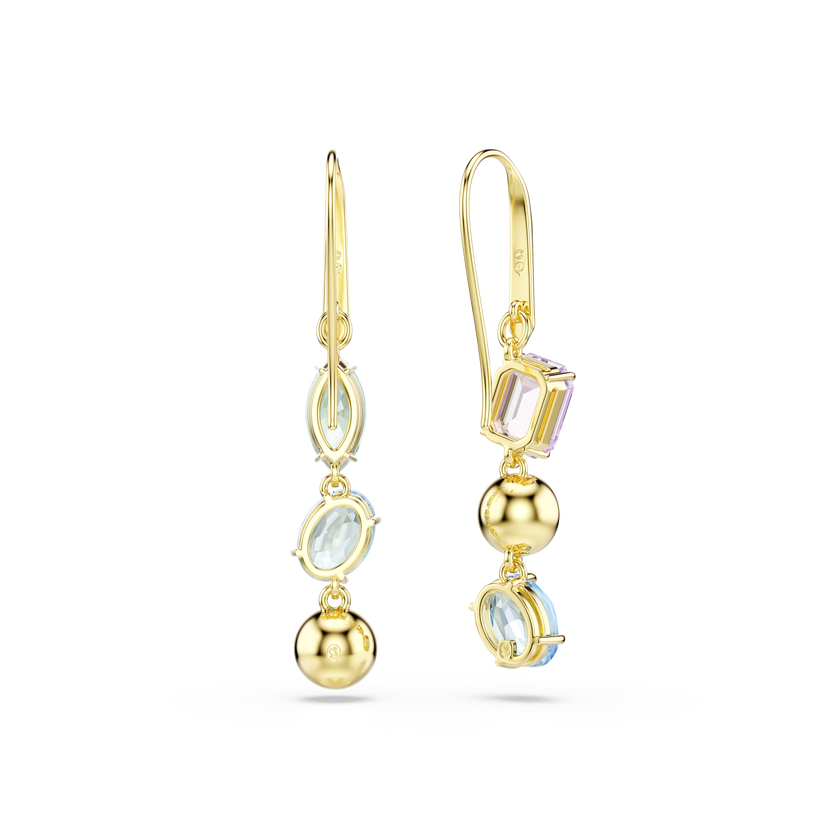 swarovski gema drop earrings  asymmetrical design  mixed cuts  multicolored  gold tone plated