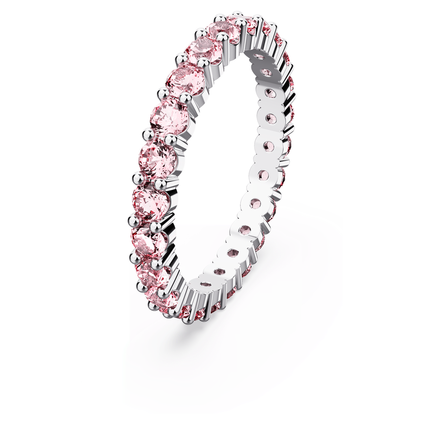 swarovski matrix ring  round cut  pink  rhodium plated