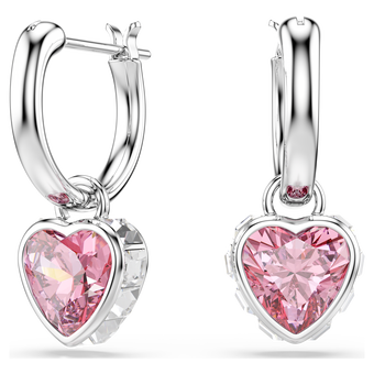 swarovski chroma drop earrings  heart  pink  rhodium plated