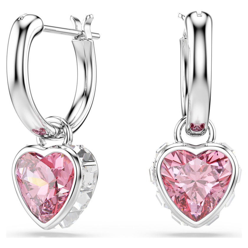 swarovski chroma drop earrings  heart  pink  rhodium plated