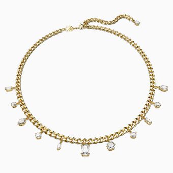 Dextera necklace, Mixed cuts, White, Gold-tone plated
