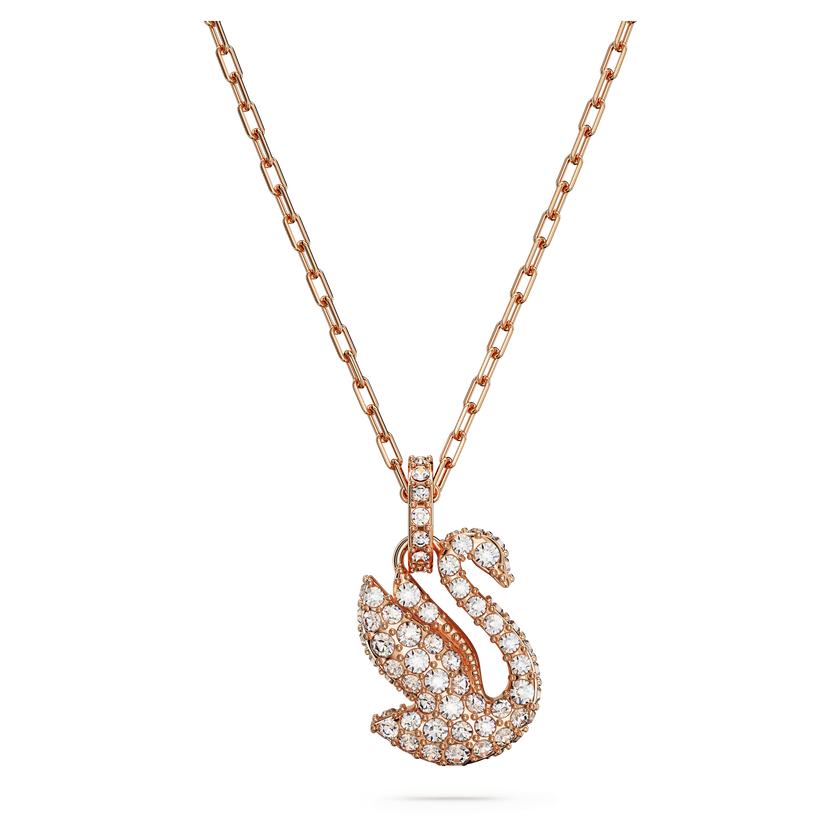 swarovski swan pendant  swan  small  white  rose gold tone plated