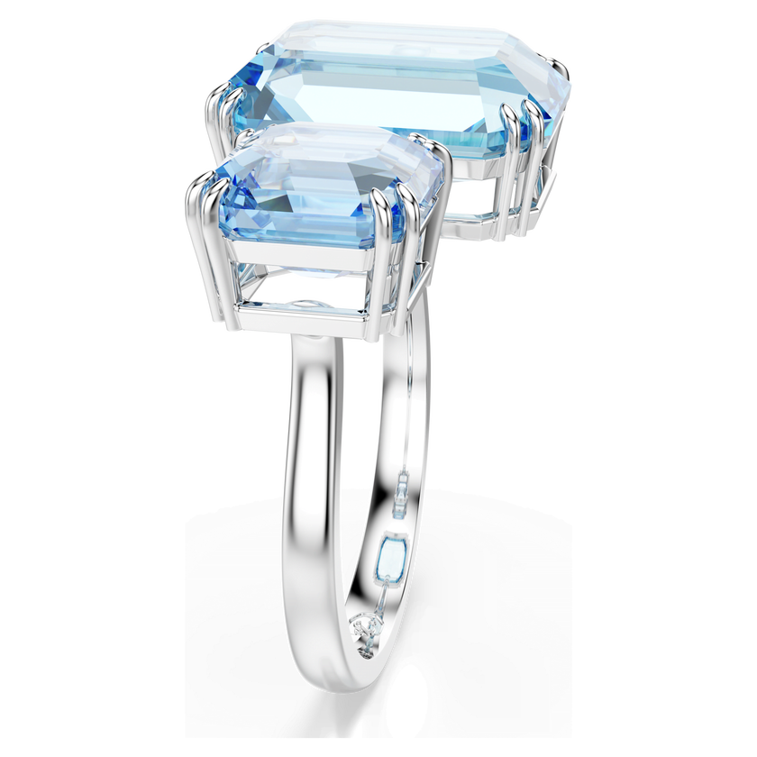 swarovski millenia open ring  octagon cut  blue  rhodium plated