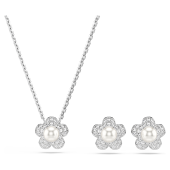 ariana grande x swarovski set  crystal pearl  round cut  flower  white  rhodium plated