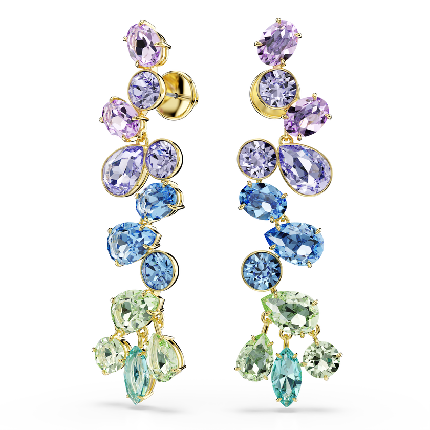 swarovski gema drop earrings  mixed cuts  chandelier  long  multicolored  gold tone plated