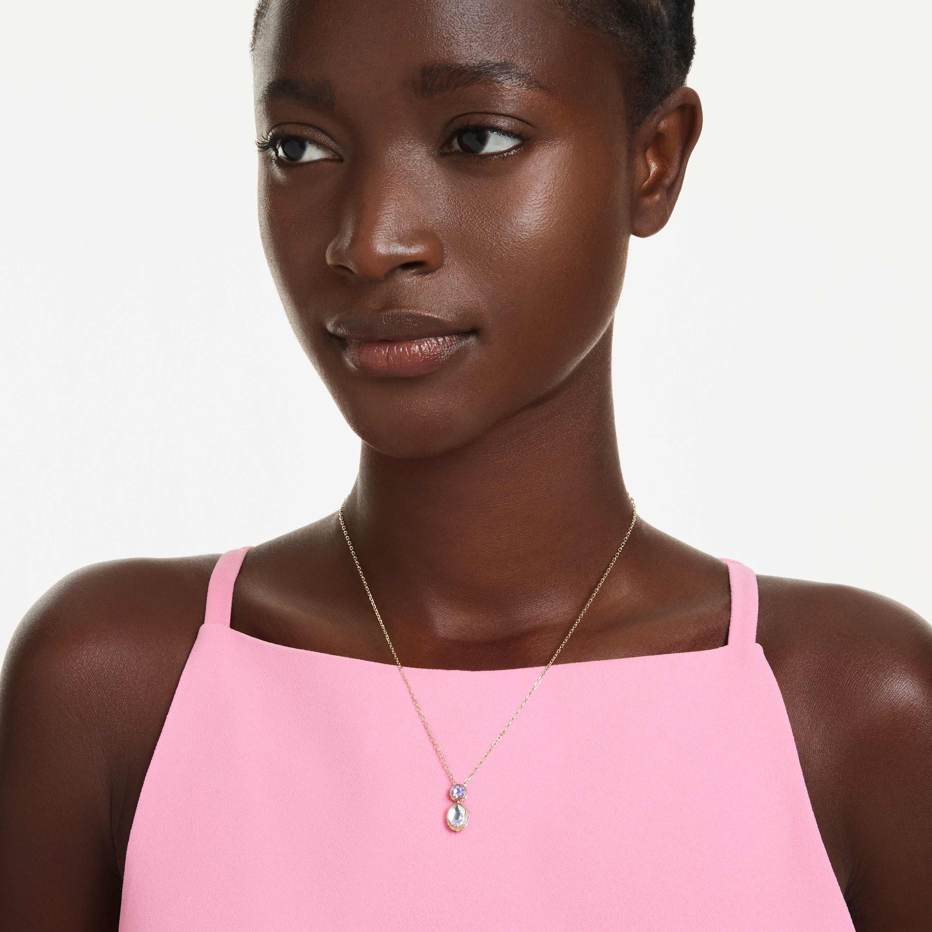 swarovski chroma pendant  mixed cuts  multicolored  gold tone plated