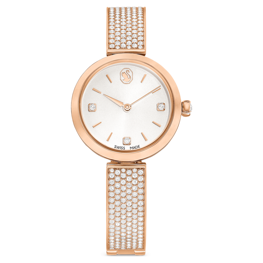 swarovski illumina watch  swiss made  metal bracelet  rose gold tone  rose gold tone finish