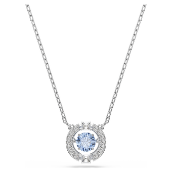 swarovski una necklace  round cut  blue  rhodium plated