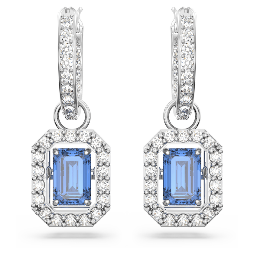 swarovski una drop earrings  octagon cut  blue  rhodium plated