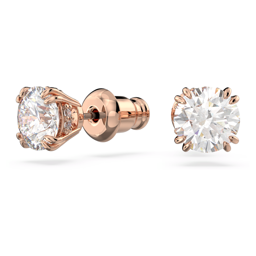 swarovski stilla stud earrings  round cut  white  rose gold tone plated