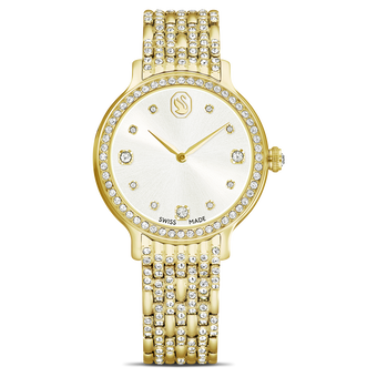 swarovski imber watch  swiss made  metal bracelet  gold tone  gold tone finish