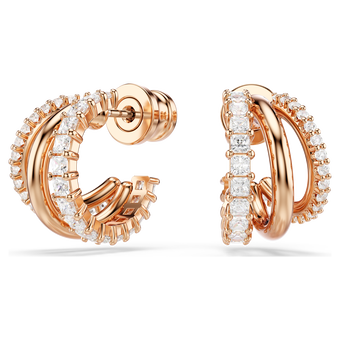 swarovski hyperbola hoop earrings  mixed cuts  mini  white  18k rose gold finish
