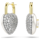 swarovski idyllia drop earrings  mixed cuts  heart  white  gold tone plated