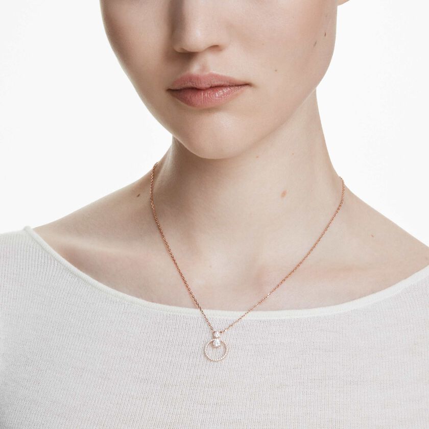 swarovski constella pendant  pav   round cut  white  rose gold tone plated