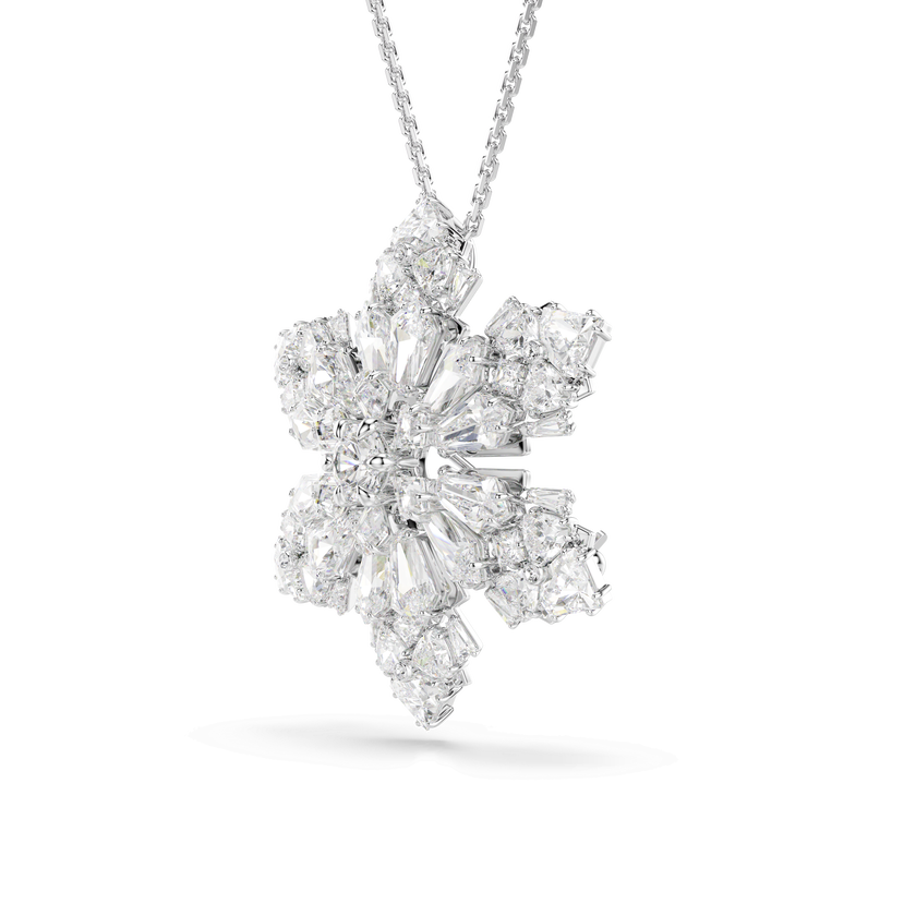 swarovski idyllia pendant and brooch  mixed cuts  snowflake  white  rhodium plated