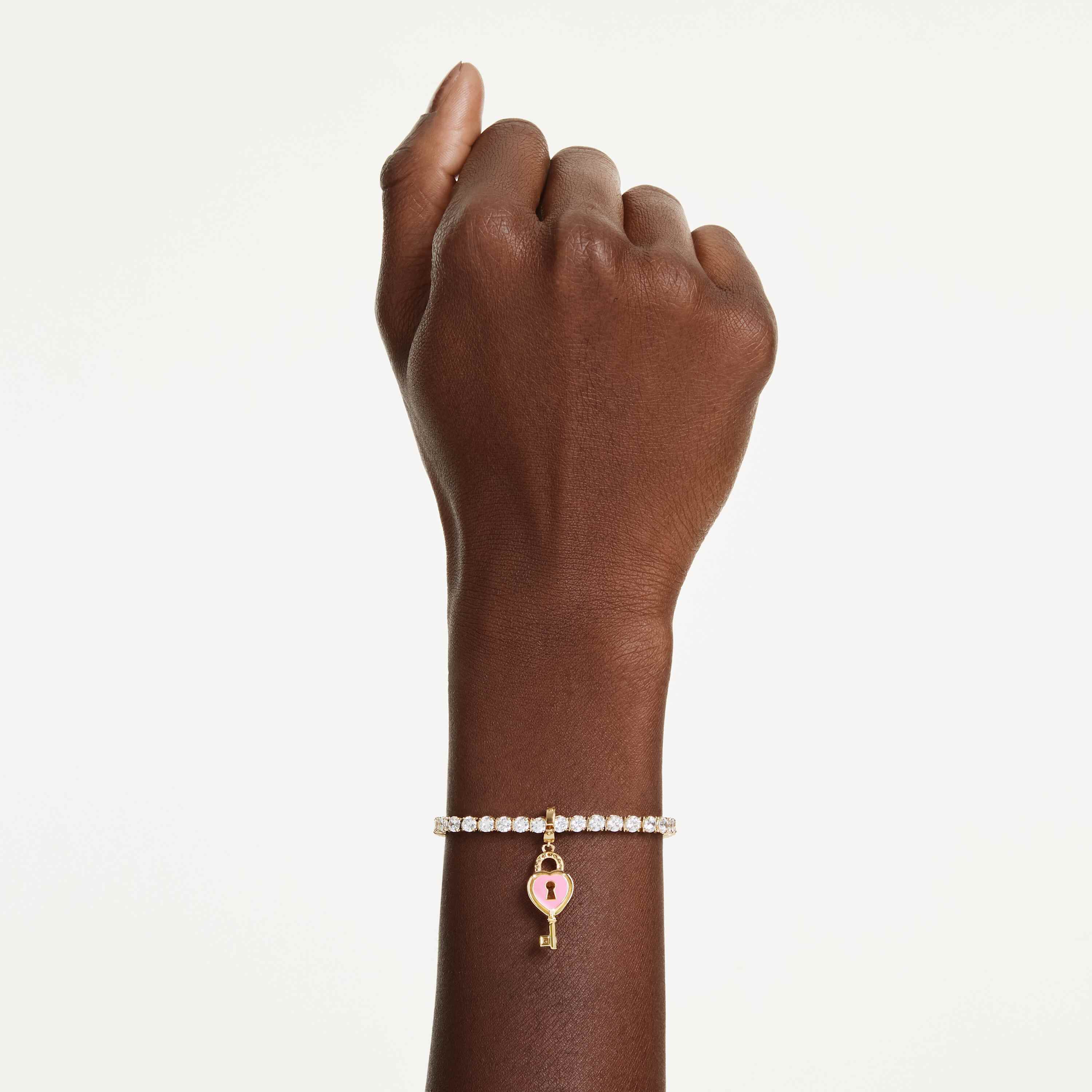 swarovski idyllia charm  mixed cuts  heart with key  white  gold tone plated