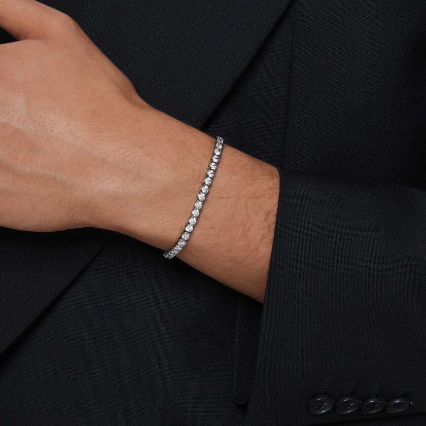 swarovski matrix tennis bracelet  round cut  gray  ruthenium plated