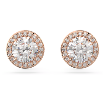 swarovski una angelic stud earrings  round cut  pav   white  rose gold tone plated