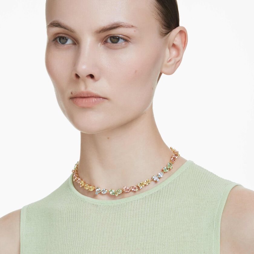 swarovski gema tennis necklace  mixed cuts  multicolored  gold tone plated