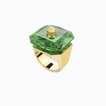 Studiosa ring, Octagon cut crystal, Green, Gold-tone plated