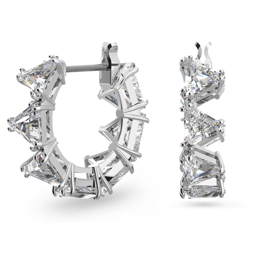 swarovski matrix hoop earrings  triangle cut  small  white  rhodium plated