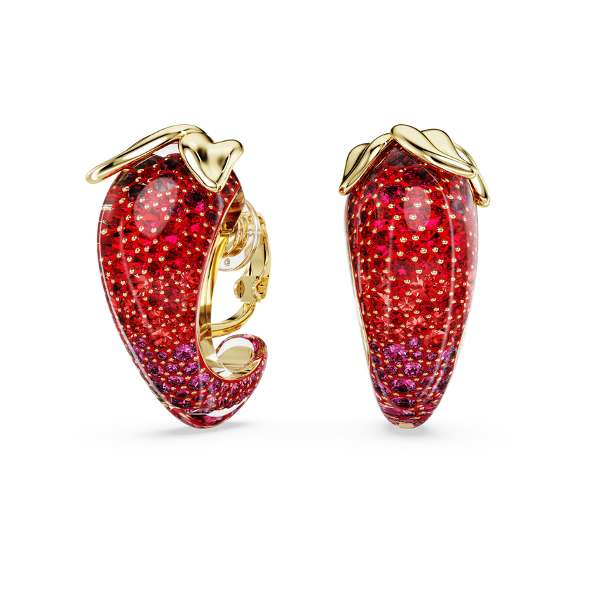 swarovski idyllia clip earrings  red  gold tone plated