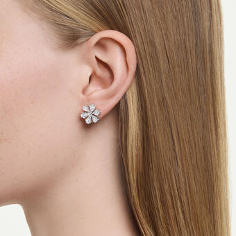 swarovski idyllia stud earrings  mixed cuts  snowflake  white  rhodium plated
