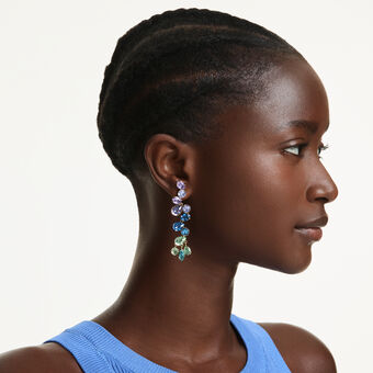 swarovski gema drop earrings  mixed cuts  chandelier  long  multicolored  gold tone plated