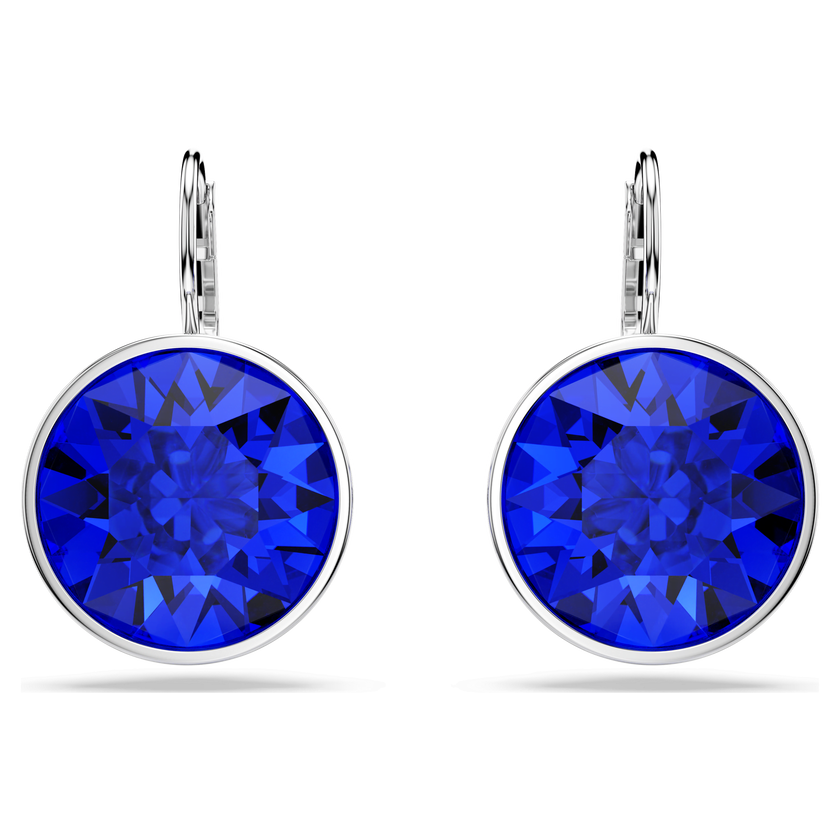 swarovski bella drop earrings  round cut  blue  rhodium plated