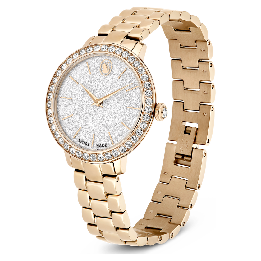 swarovski matrix 3 link watch  swiss made  metal bracelet  gold tone  champagne gold tone finish