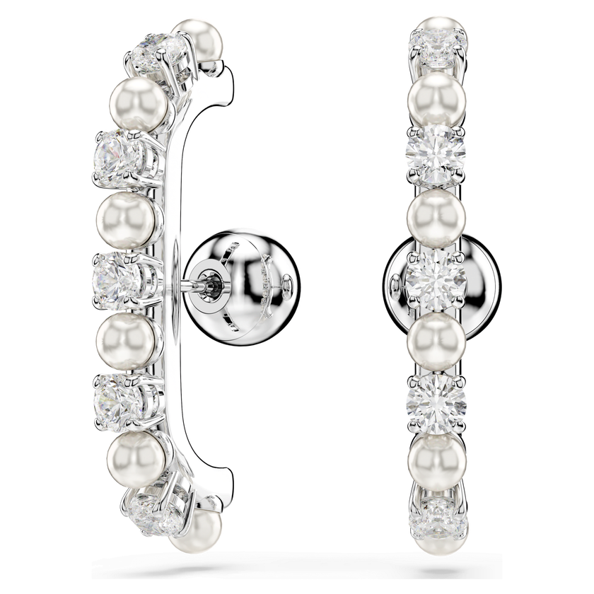 swarovski matrix ear cuff  set  3   crystal pearl  round cut  white  rhodium plated