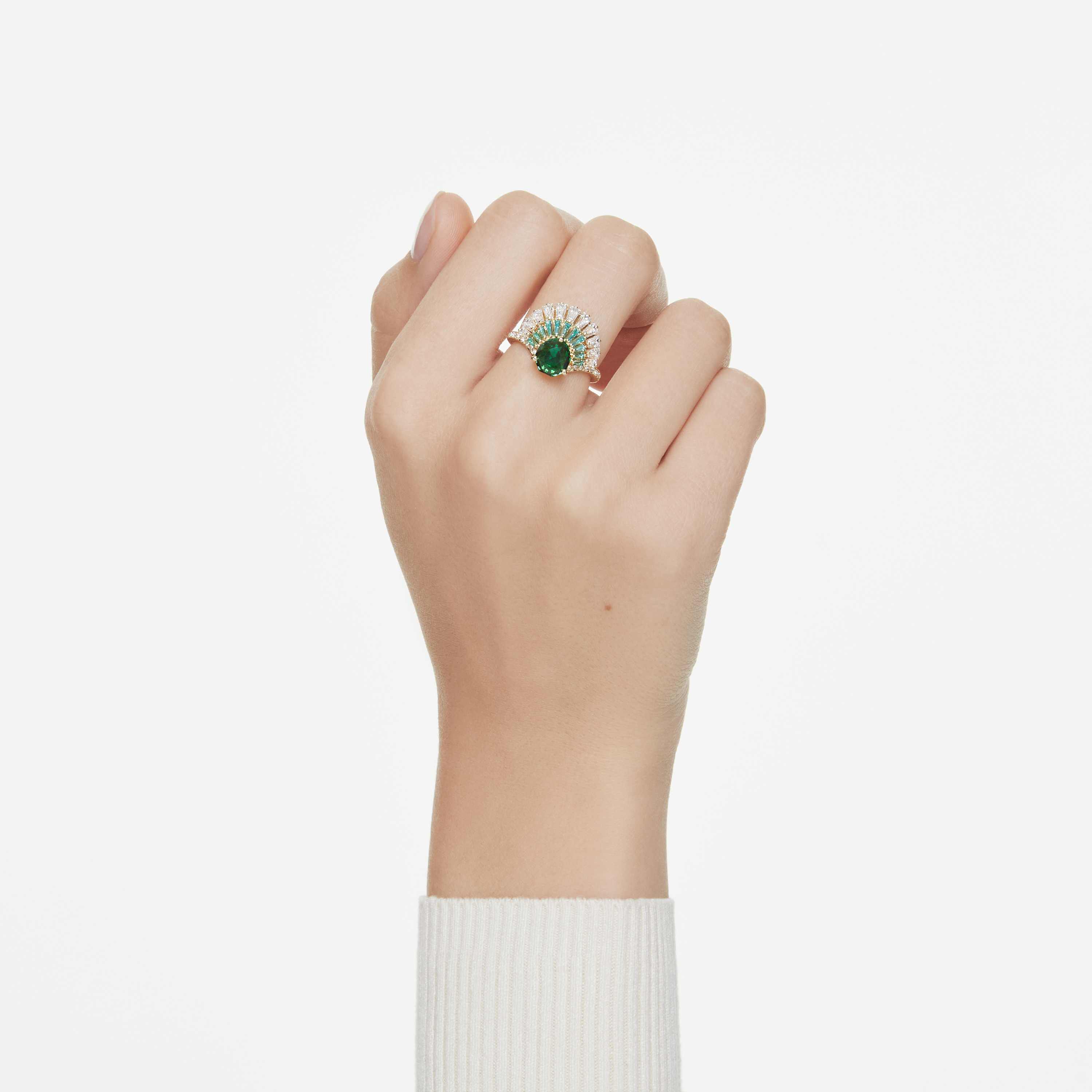 swarovski idyllia ring  mixed cuts  shell  green  gold tone plated