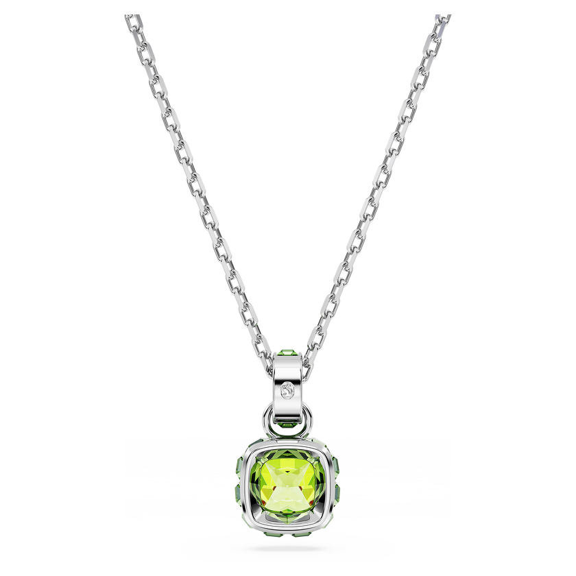 swarovski birthstone pendant  square cut  august  green  rhodium plated