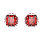 swarovski birthstone stud earrings  square cut  july  red  rhodium plated