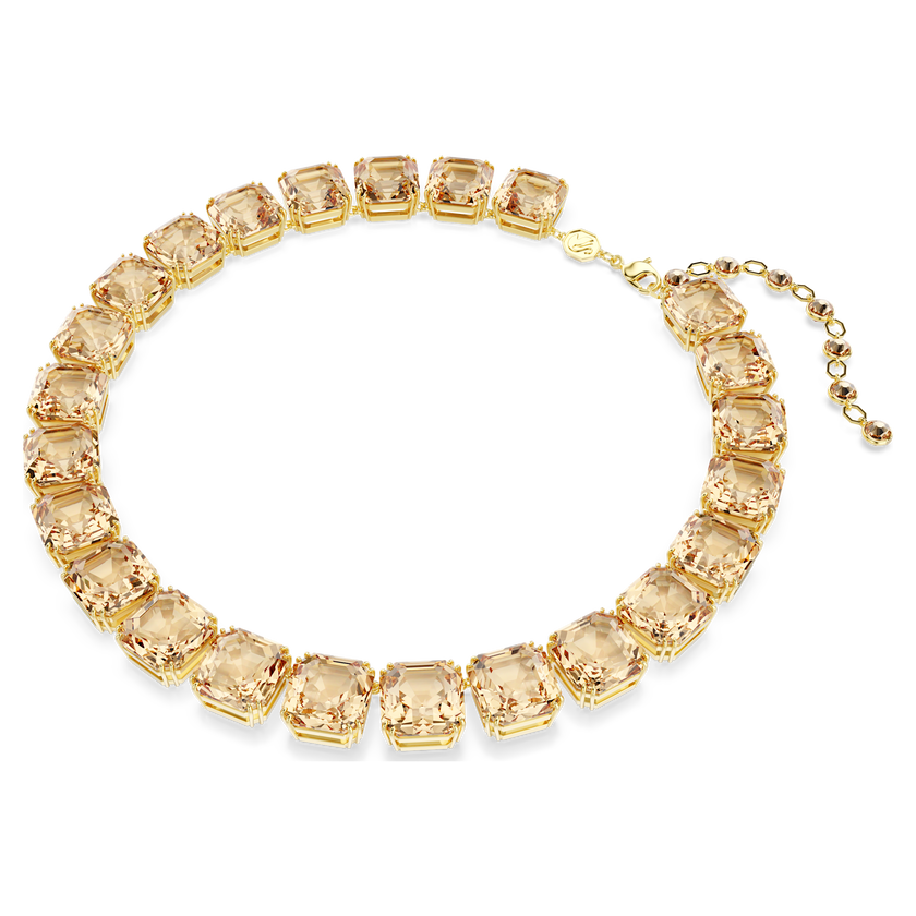 swarovski millenia tennis necklace  octagon cut  caramel  gold tone plated