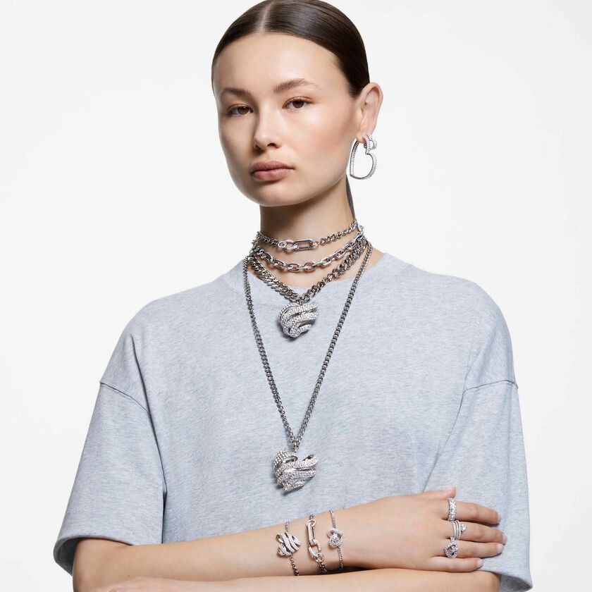 swarovski dextera necklace  pav   statement  mixed links  white  rhodium plated